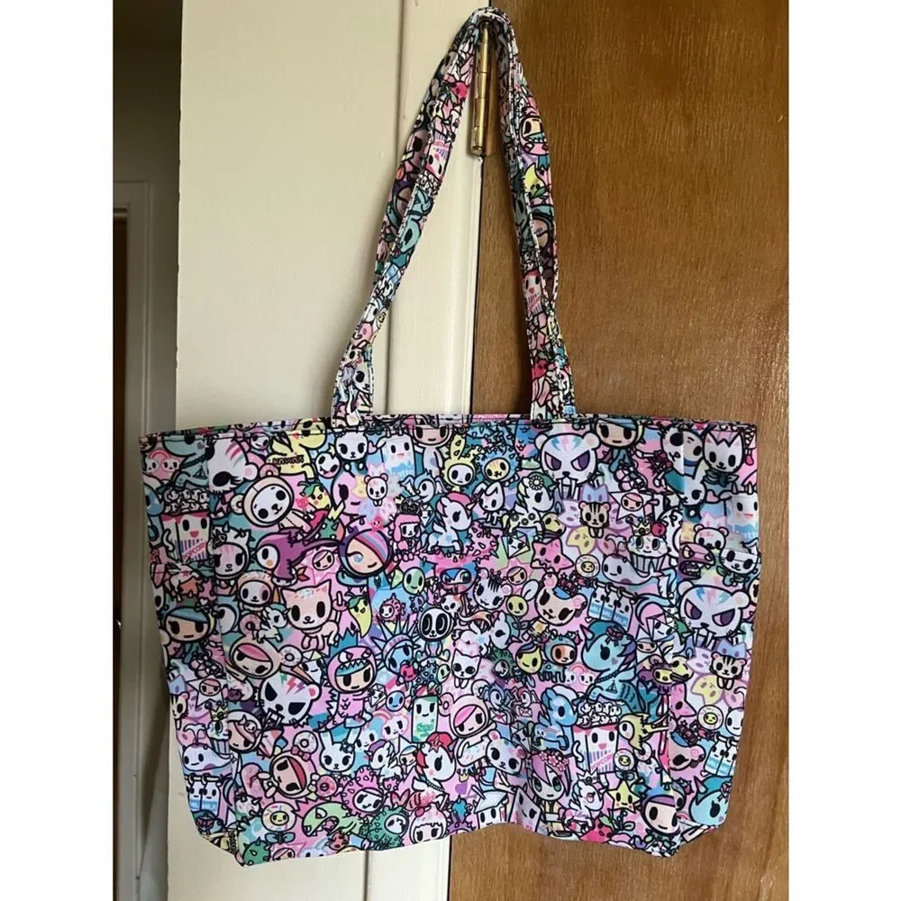 tokidoki Multicolor Unicorn Tote Bag With Matching Puff Keychain